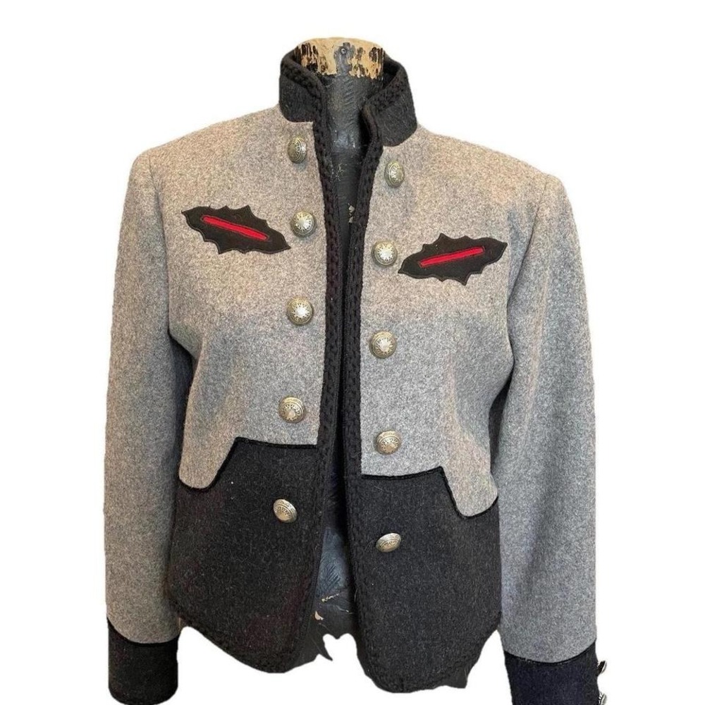 Lucia Lukken Broomskirts Wool Jacket Womens Medium Grey Black Military Western